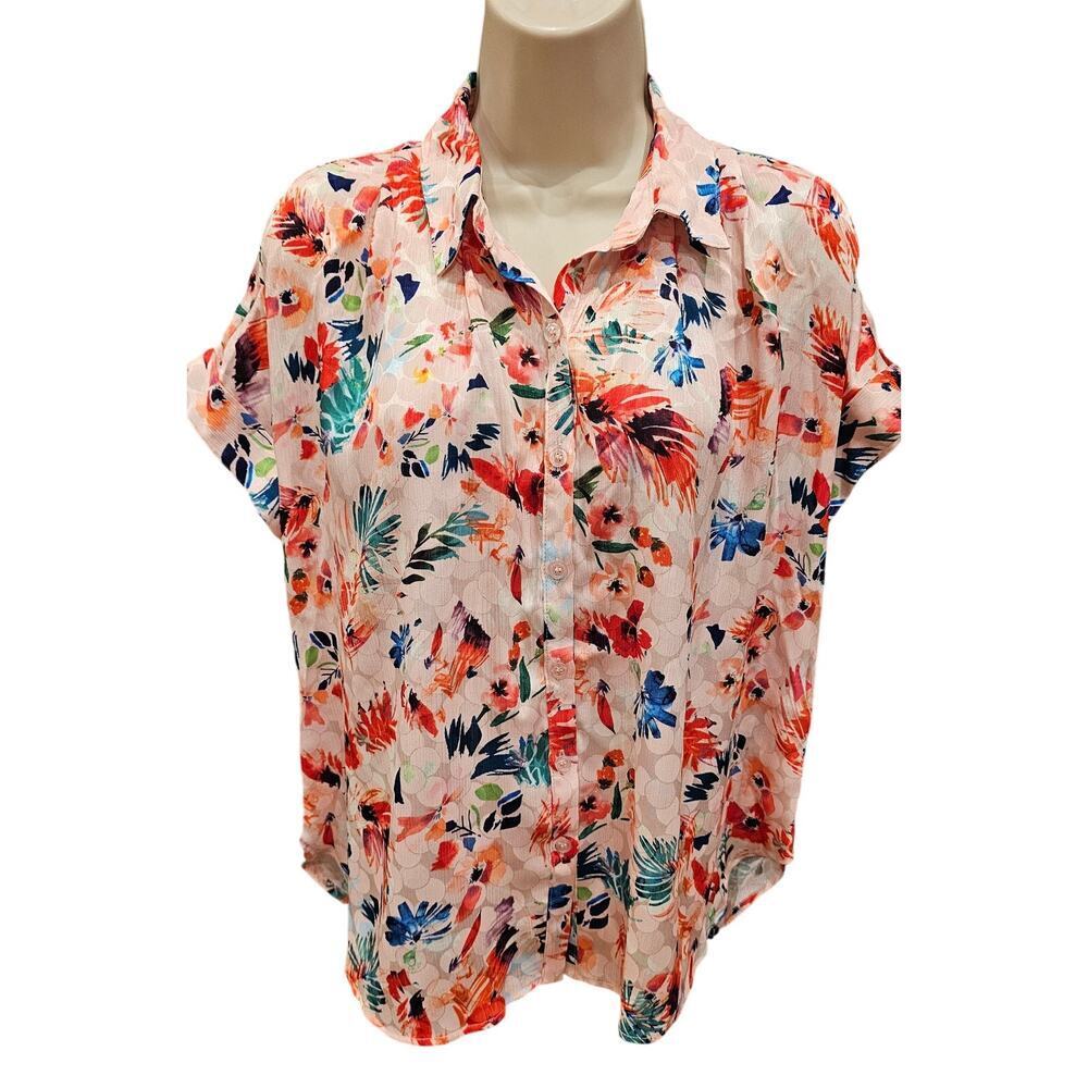 Lulus boyfriend Blush Pink Floral Button-Up Short Sleeve oversized XS coquette